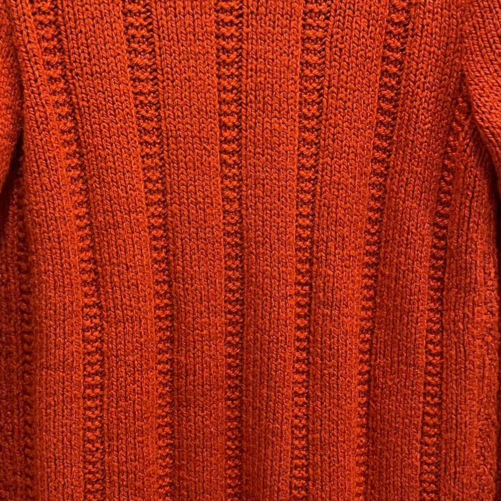 Vintage Hand Knit Orange Wool Sweater Cardigan M L - Picture 5 of 9